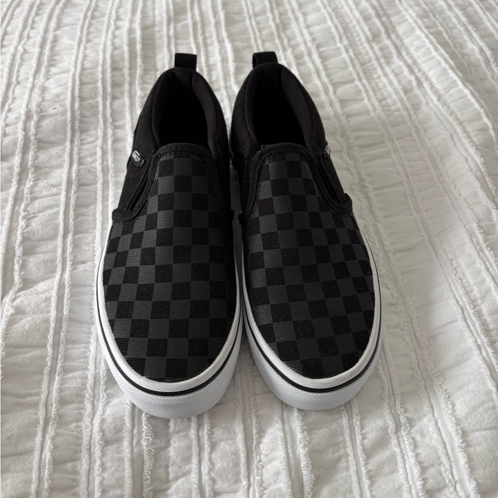 Vans Black Checkered Slip-On Sneakers in Size 1